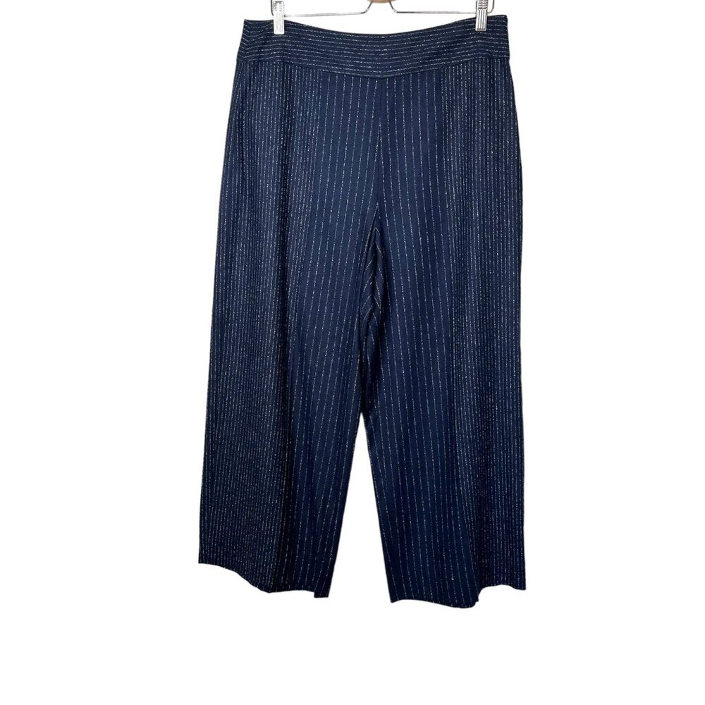Tailored by Rebecca Taylor Navy Blue Pinstripe Wide Leg Dress Pants Size 14